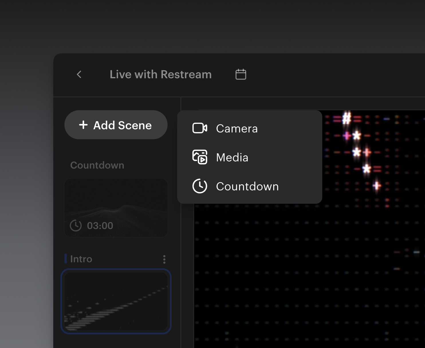 Restream Add Scene screenshot from Restream Help Center