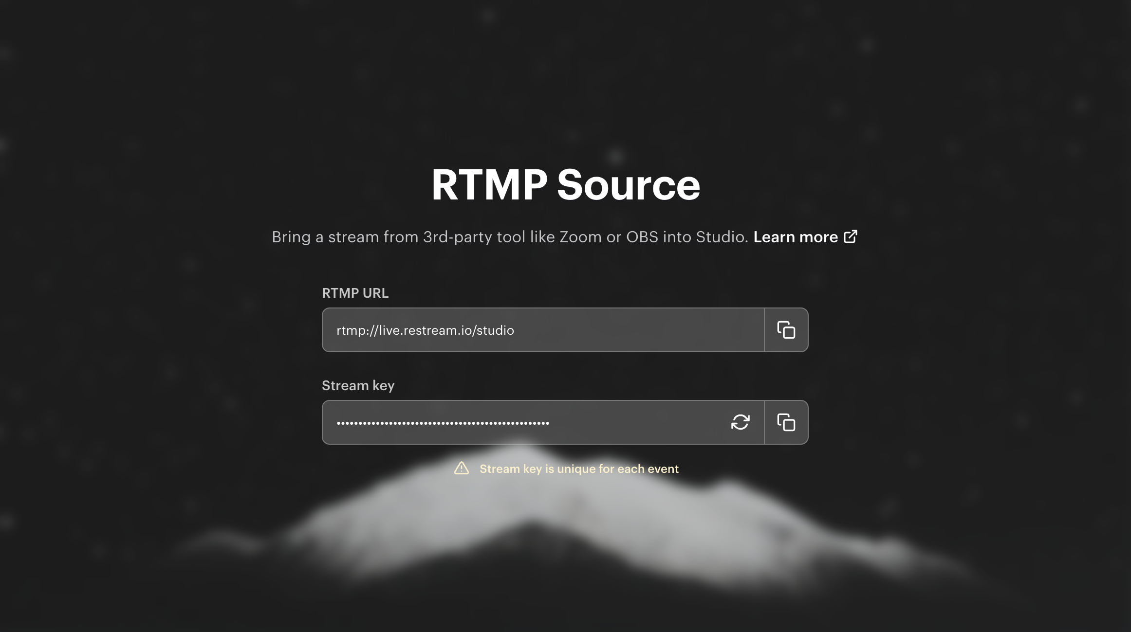 Restream RTMP Source screenshot from Restream Help Center