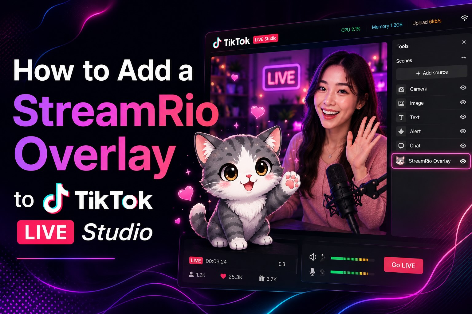 TikTok LIVE Studio scene with a StreamRio animated overlay
