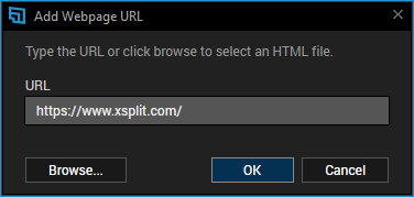XSplit Add Webpage URL window
